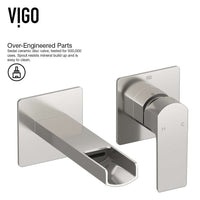 Modern brushed nickel Amada wall mount bathroom faucet with waterfall spout and single-lever control