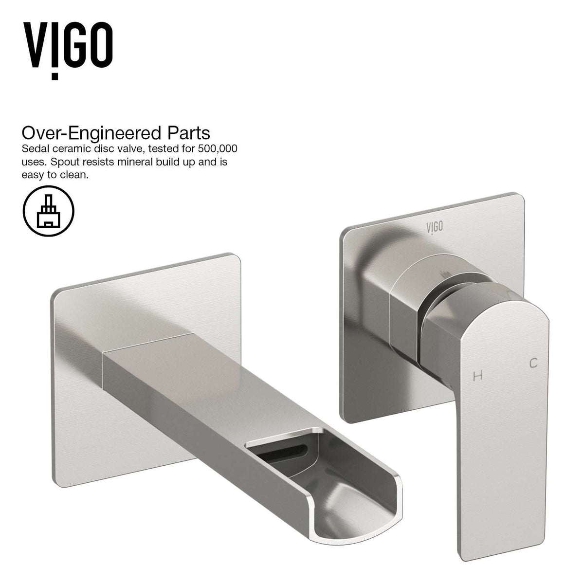 Modern brushed nickel Amada wall mount bathroom faucet with waterfall spout and single-lever control
