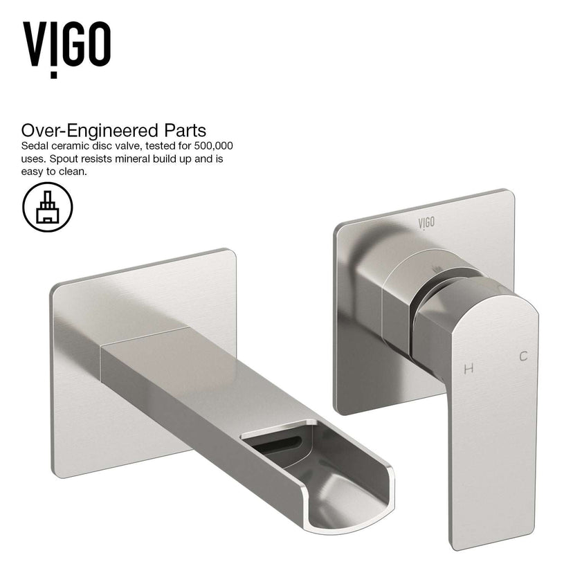 Modern brushed nickel Amada wall mount bathroom faucet with waterfall spout and single-lever control