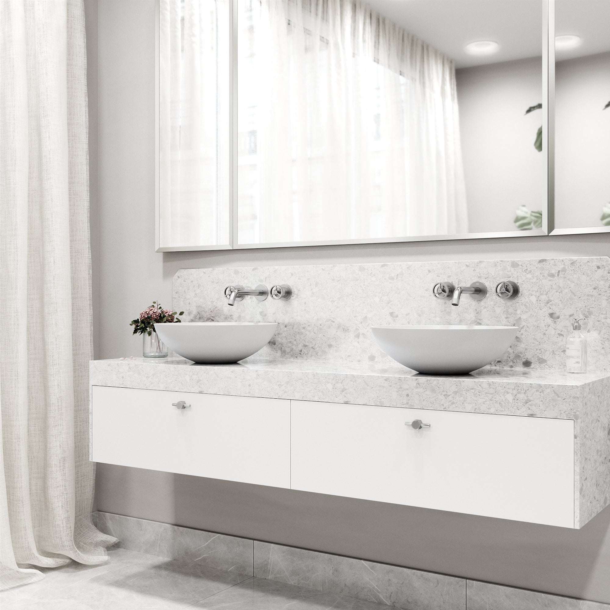 Modern contemporary brass faucet with ceramic disc cartridge and low flow design