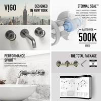 Wall mount bathroom faucet with ceramic disc valves and tarnish resistant brushed nickel