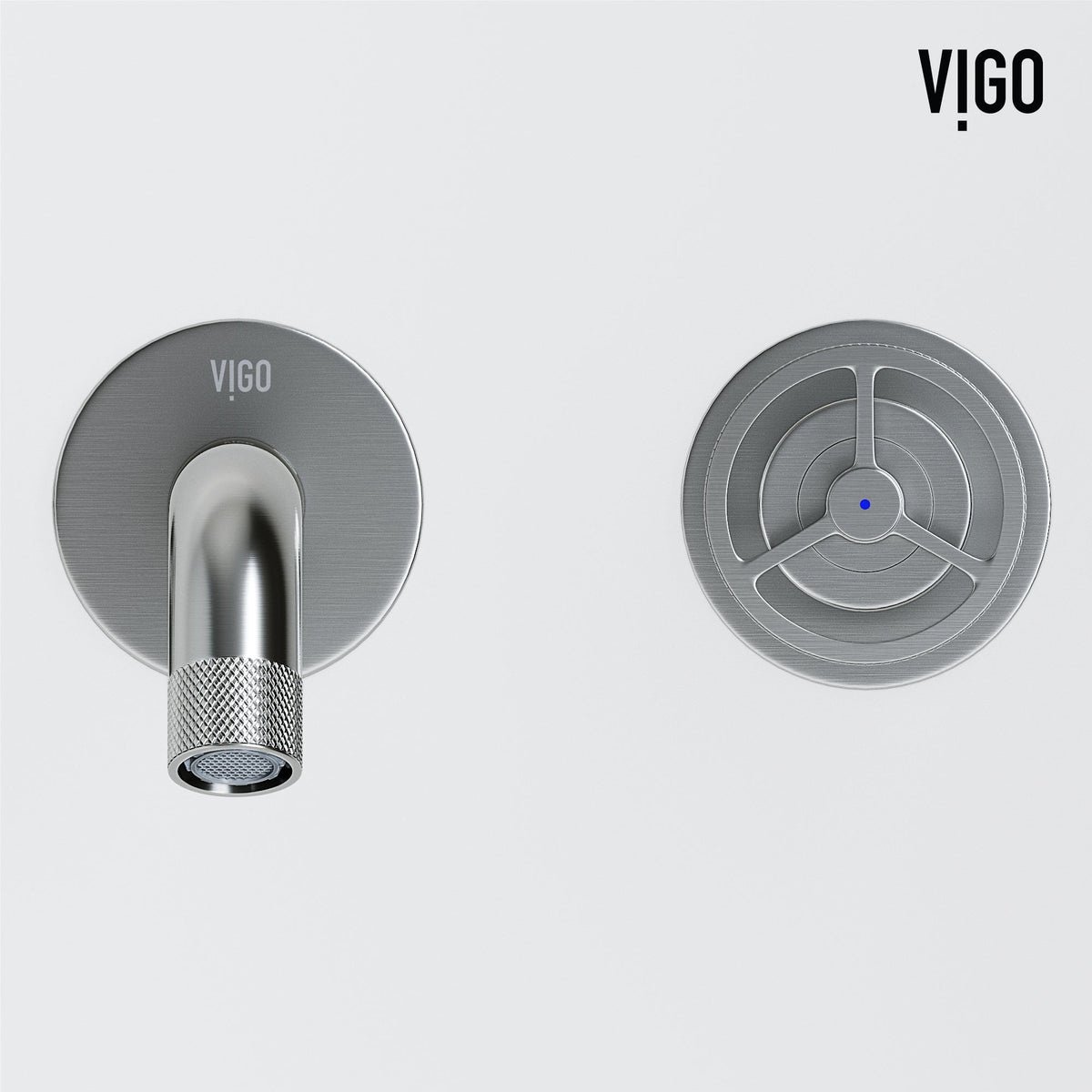 Brushed nickel faucet with knob handles and low arc spout for modern bathrooms