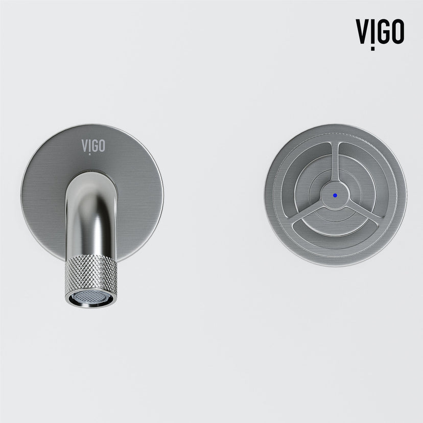 Brushed nickel faucet with knob handles and low arc spout for modern bathrooms