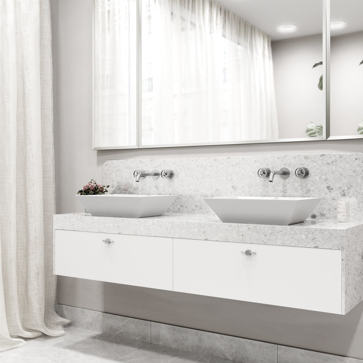 Modern contemporary brass faucet with ceramic disc cartridge and low flow design