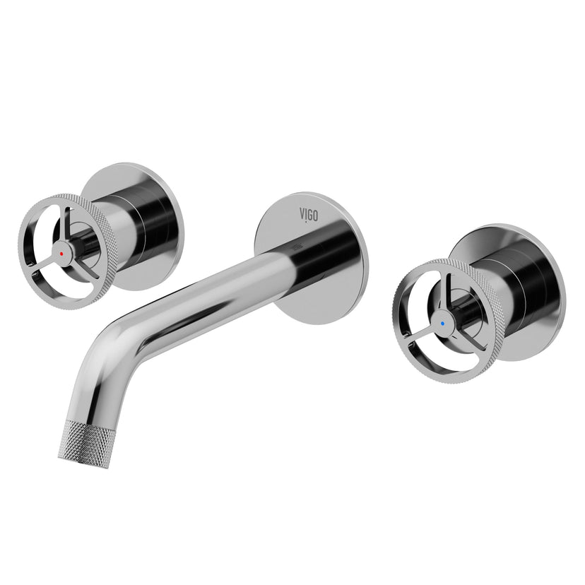 Wall mounted bathroom faucet in chrome finish with included mounting hardware