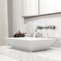 Brass cartridge wall mount faucet featuring hot/cold indicators and fingerprint resistant finish