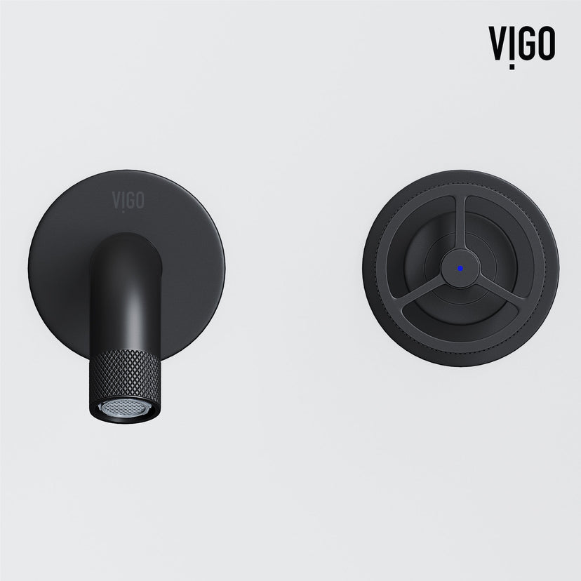 Matte black faucet with knob handles and low arc spout for modern bathrooms