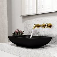 Brass cartridge wall mount faucet featuring hot/cold indicators and fingerprint resistant finish