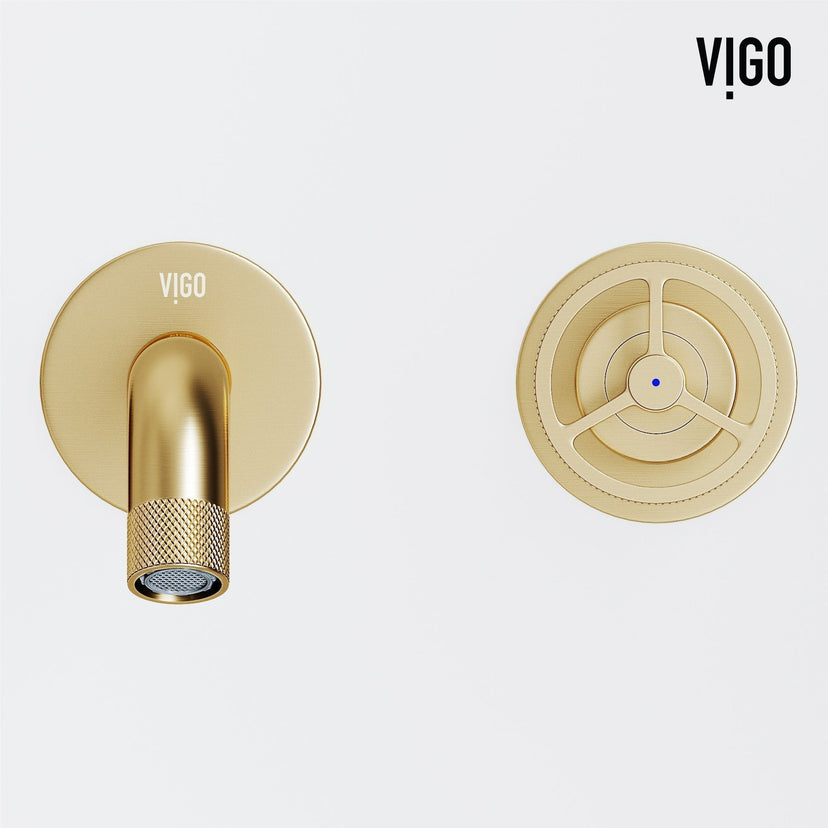 Matte brushed gold faucet with knob handles and low arc spout for modern bathrooms