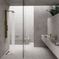 Contemporary matte brushed gold bathroom accessory, rectangle, brass, commercial grade