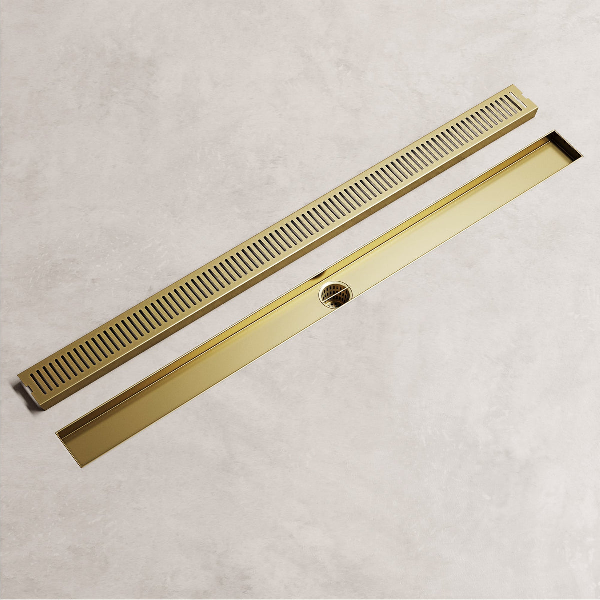 Modern rectangular brass shower accessory in matte brushed gold finish