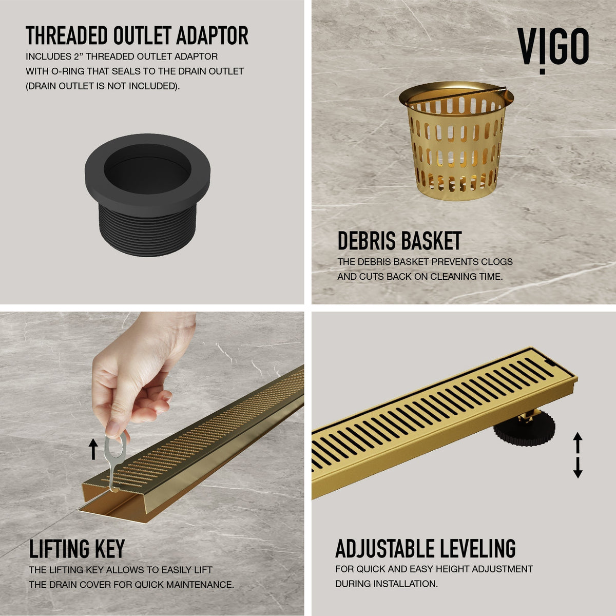Handmade brass shower accessory in matte brushed gold with rust resistant properties