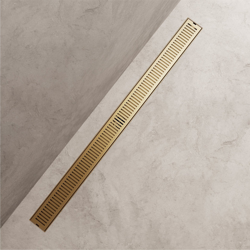 Commercial grade rectangle shower accessory in matte brushed gold finish