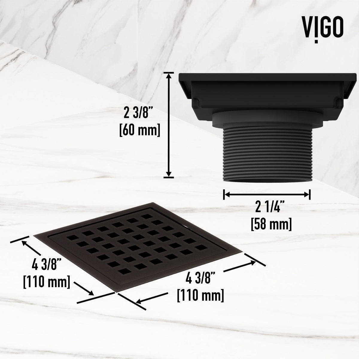 Handmade brass shower accessory, square, matte black, approved for commercial use