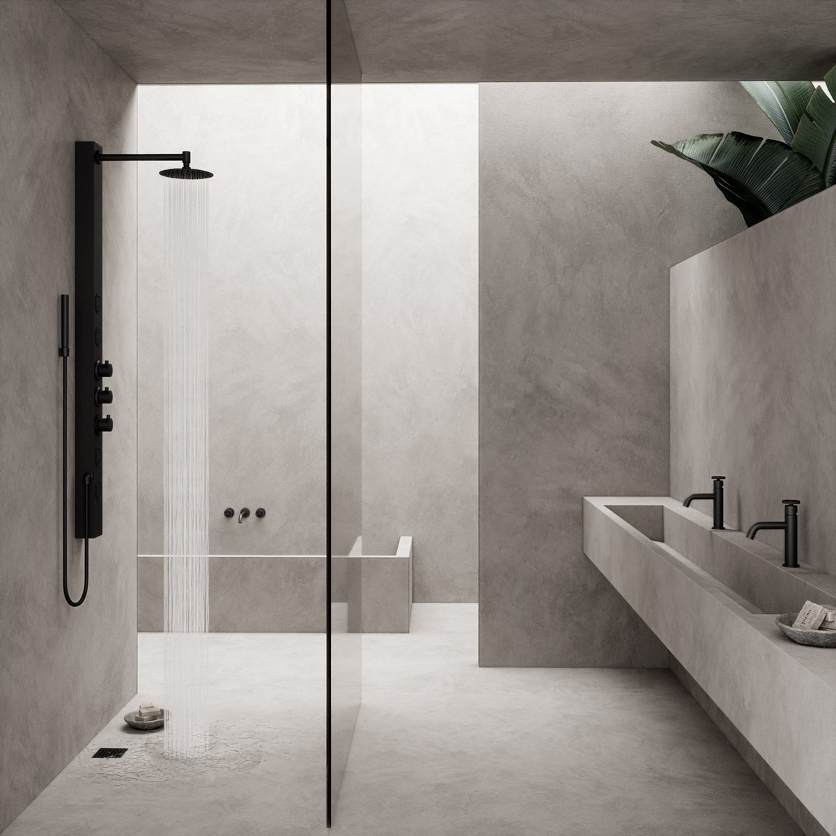Square brass shower accessory with matte black finish, fade resistant, commercial approved