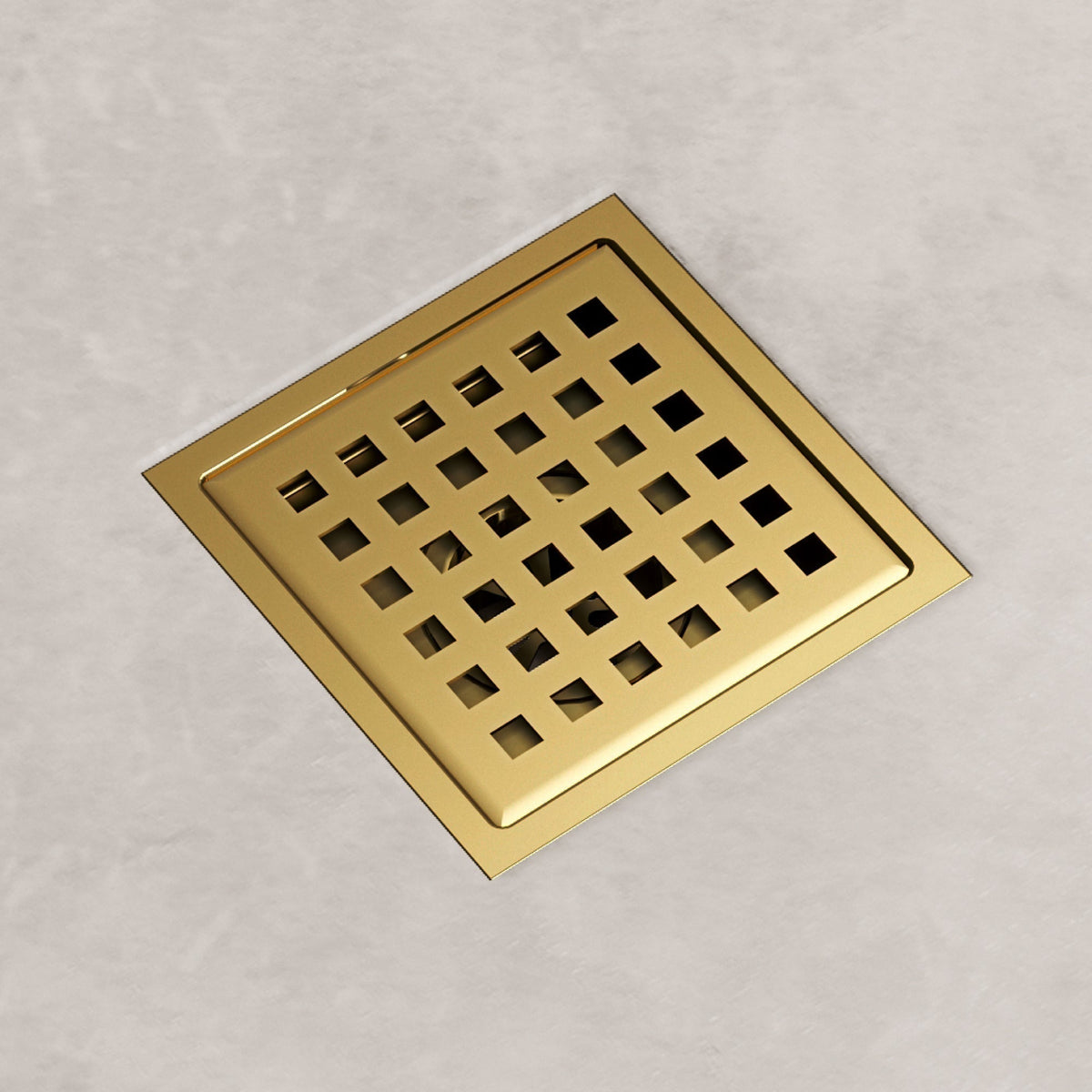 Square brass shower accessory in matte brushed gold finish, modern design, handmade and rust resistant
