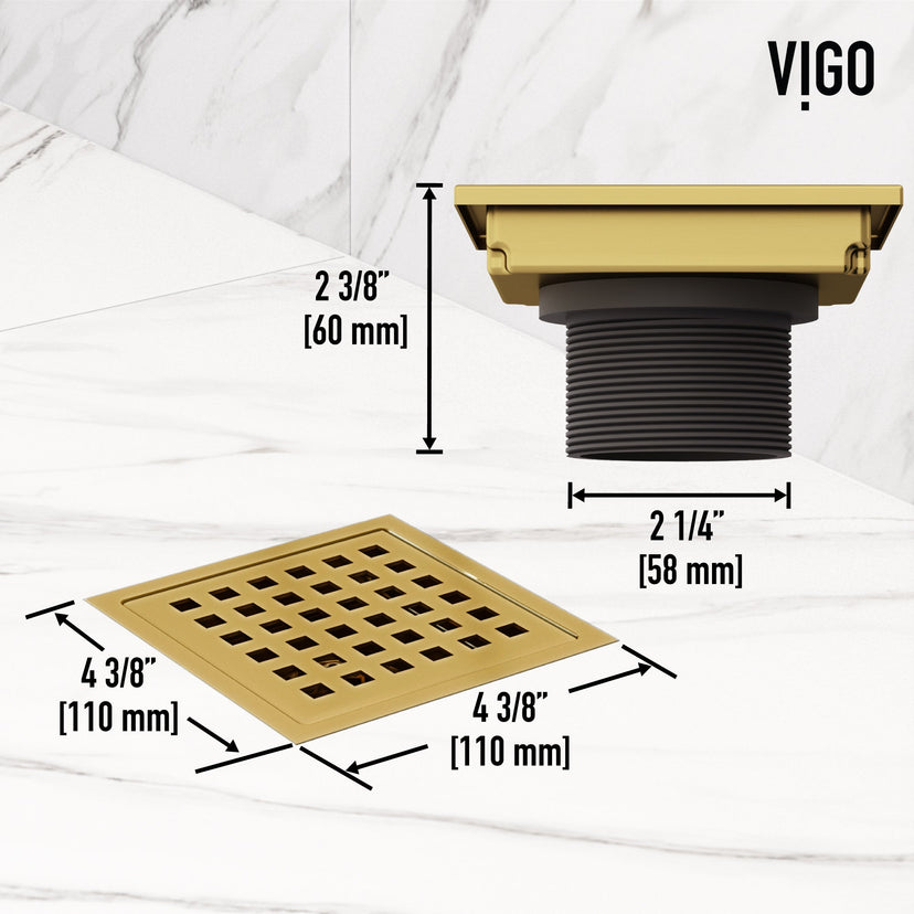 Handmade brass shower accessory, square, matte brushed gold, approved for commercial use
