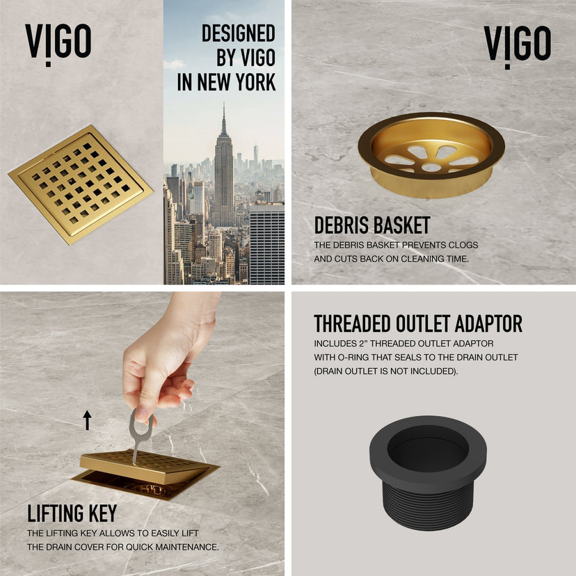 Matte brushed gold square shower accessory, brass material, scratch resistant, modern style