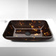 Copper rectangular tempered glass vessel sink with hand-painted details