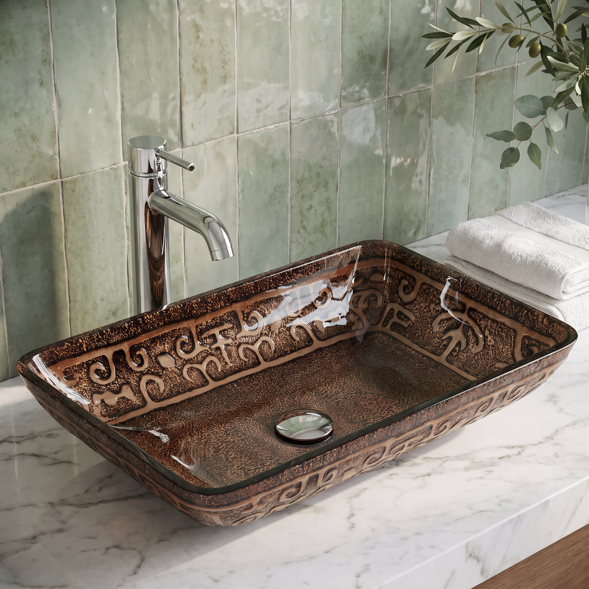 Donatello Glass 22 in. L x 15 in. W x 5 in. H Rectangular Vessel Bathroom Sink