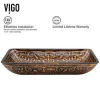 Donatello Glass 22 in. L x 15 in. W x 5 in. H Rectangular Vessel Bathroom Sink