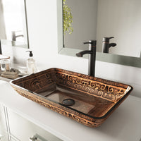 Donatello Glass 22 in. L x 15 in. W x 5 in. H Rectangular Vessel Bathroom Sink