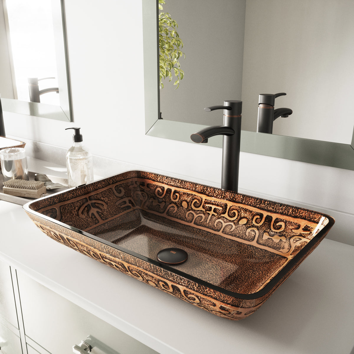 Donatello Glass 22 in. L x 15 in. W x 5 in. H Rectangular Vessel Bathroom Sink