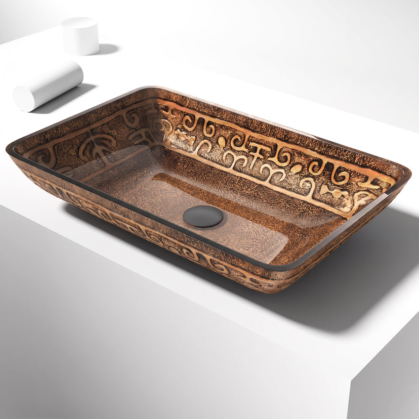 Donatello Glass 22 in. L x 15 in. W x 5 in. H Rectangular Vessel Bathroom Sink