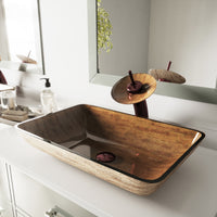 Donatello Glass 22 in. L x 15 in. W x 5 in. H Rectangular Vessel Bathroom Sink