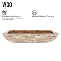 Donatello Glass 22 in. L x 15 in. W x 5 in. H Rectangular Vessel Bathroom Sink