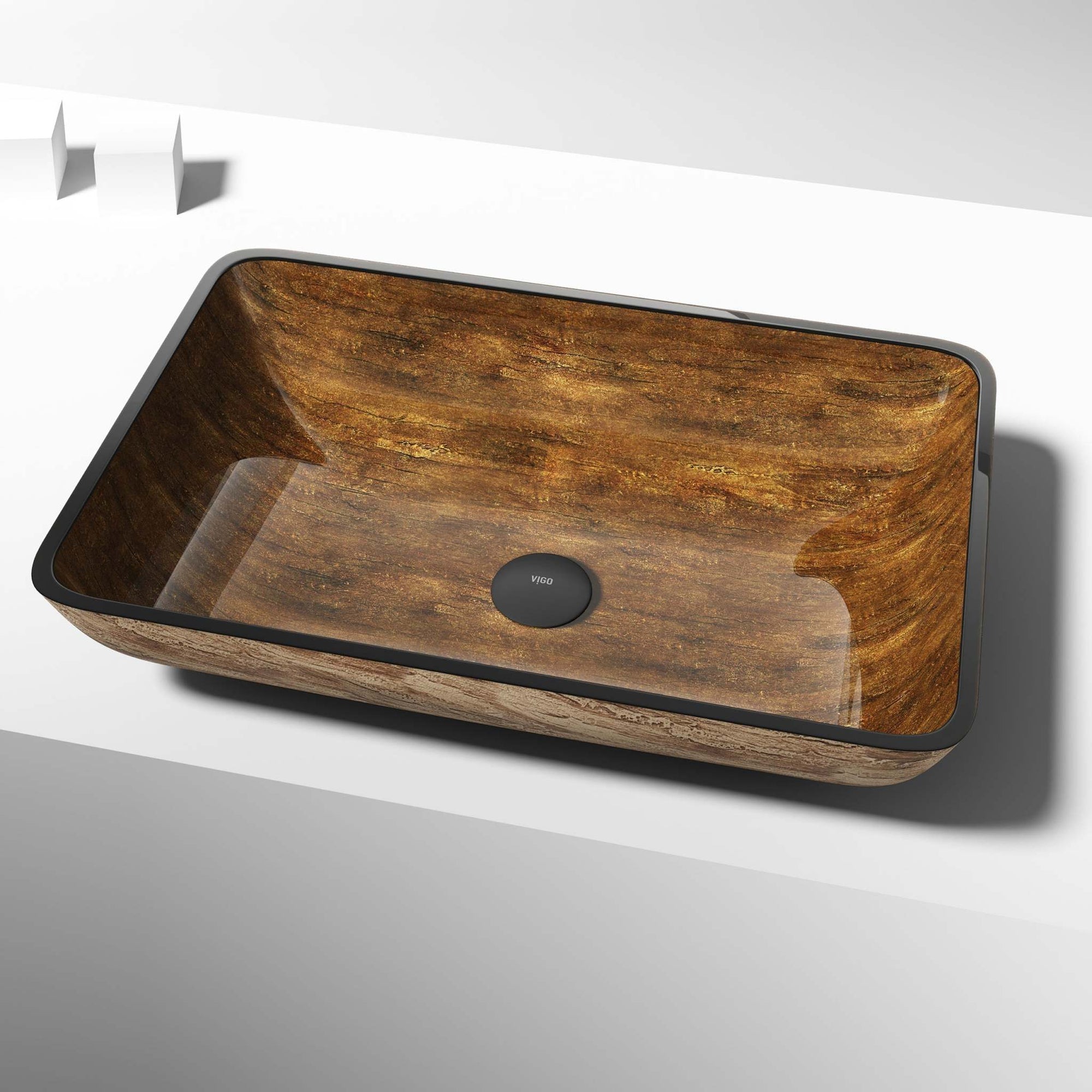 VIGO 22 in. Donatella rectangular tempered glass sink in copper with polished finish and hand-painted details