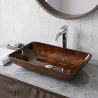 Donatello Glass 22 in. L x 15 in. W x 5 in. H Rectangular Vessel Bathroom Sink