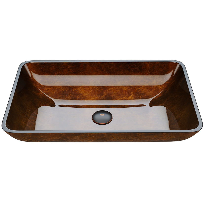 Donatello Glass 22 in. L x 15 in. W x 5 in. H Rectangular Vessel Bathroom Sink
