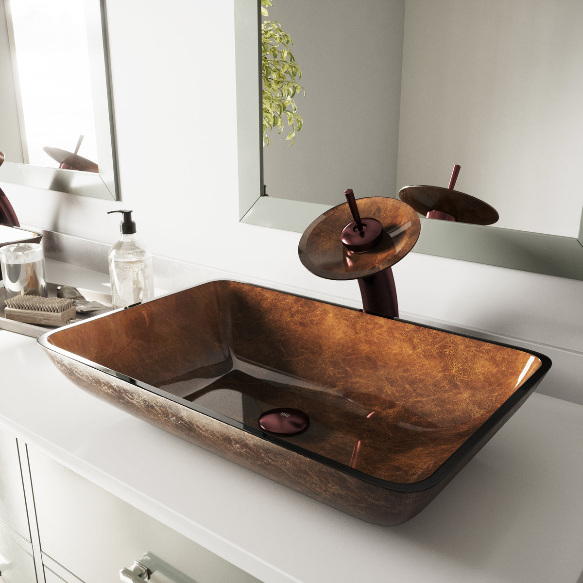 Donatello Glass 22 in. L x 15 in. W x 5 in. H Rectangular Vessel Bathroom Sink