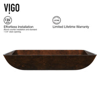 Donatello Glass 22 in. L x 15 in. W x 5 in. H Rectangular Vessel Bathroom Sink