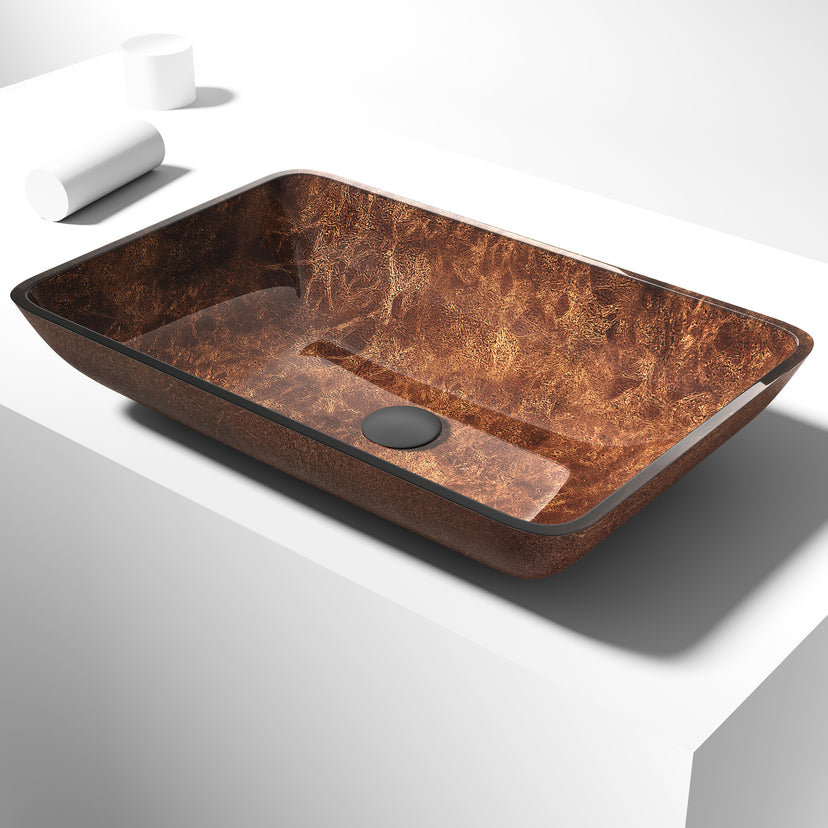 Donatello Glass 22 in. L x 15 in. W x 5 in. H Rectangular Vessel Bathroom Sink