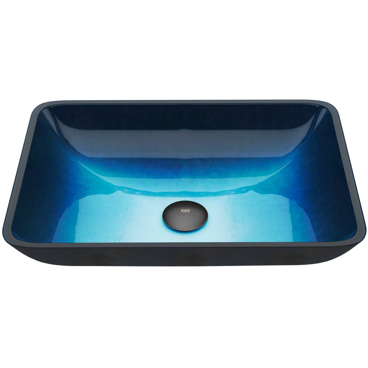 Turquoise water glass vessel sink with rectangular shape and modern design
