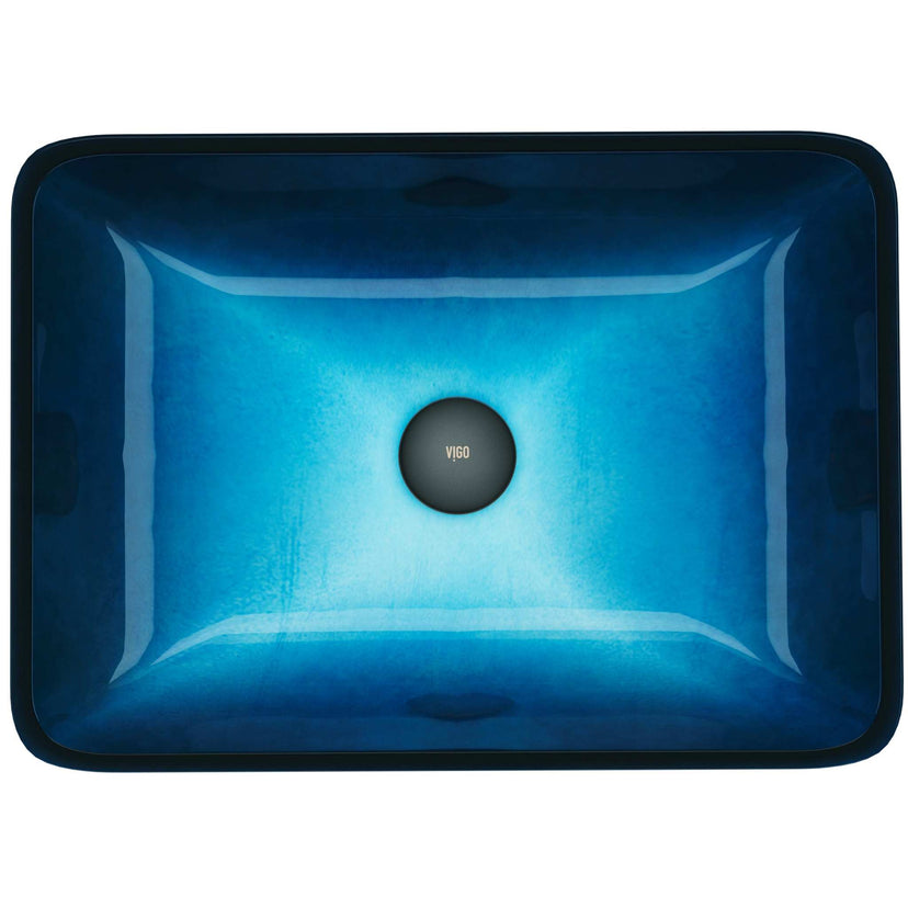 Handmade rectangular glass sink in turquoise water finish for modern bathrooms