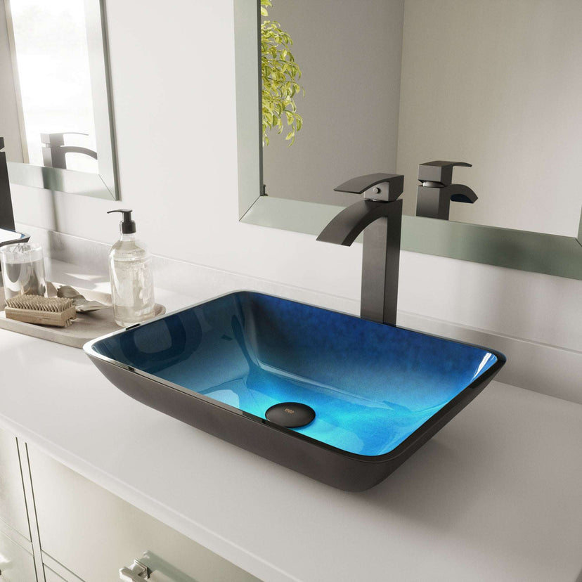 Fade-resistant turquoise vessel sink with contemporary style and glass material