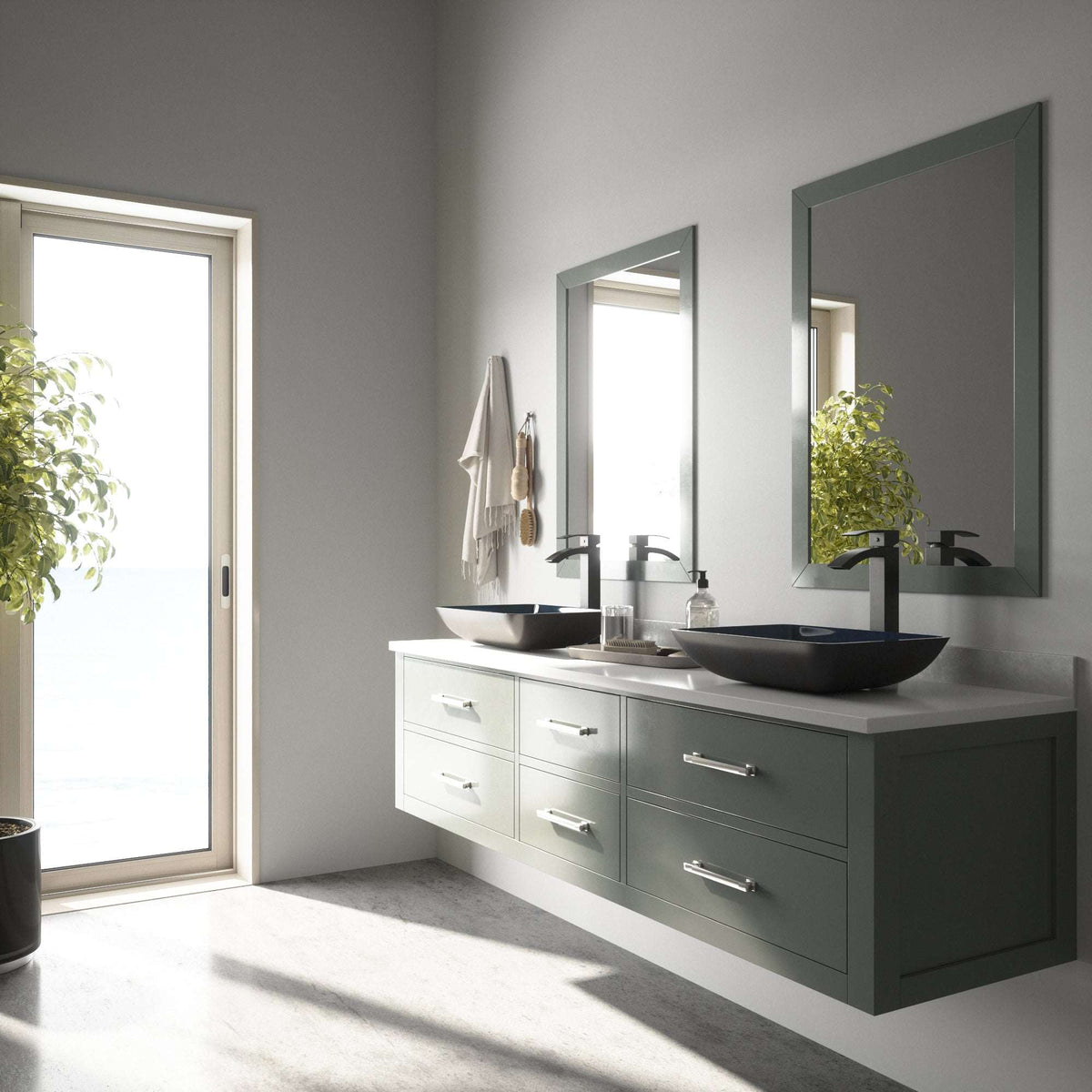 Rust-resistant glass sink in turquoise water tone, vessel installation type