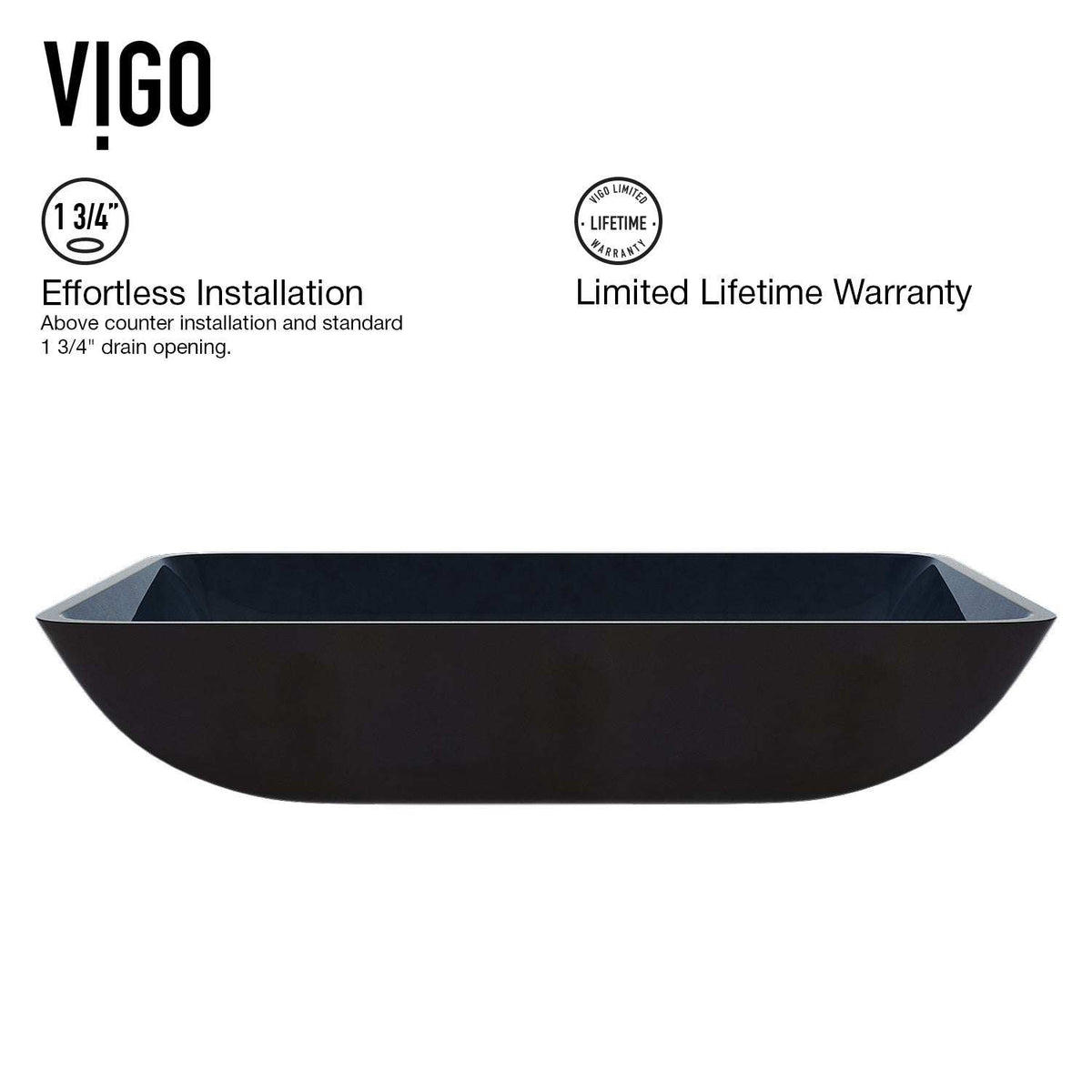 Modern rectangular glass vessel sink with scratch-resistant surface