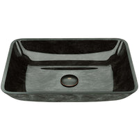 Gray Onyx glass vessel sink with rectangular shape and modern style