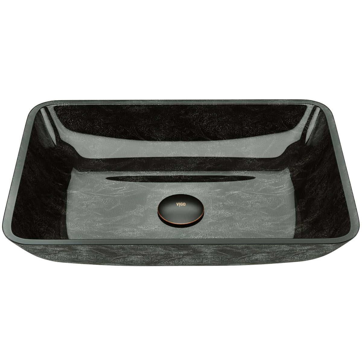 Gray Onyx glass vessel sink with rectangular shape and modern style