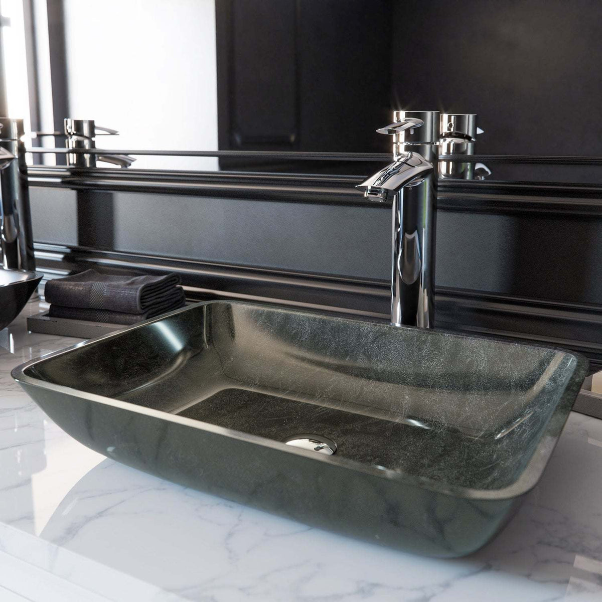Handmade rectangular sink in gray onyx finish for contemporary bathrooms