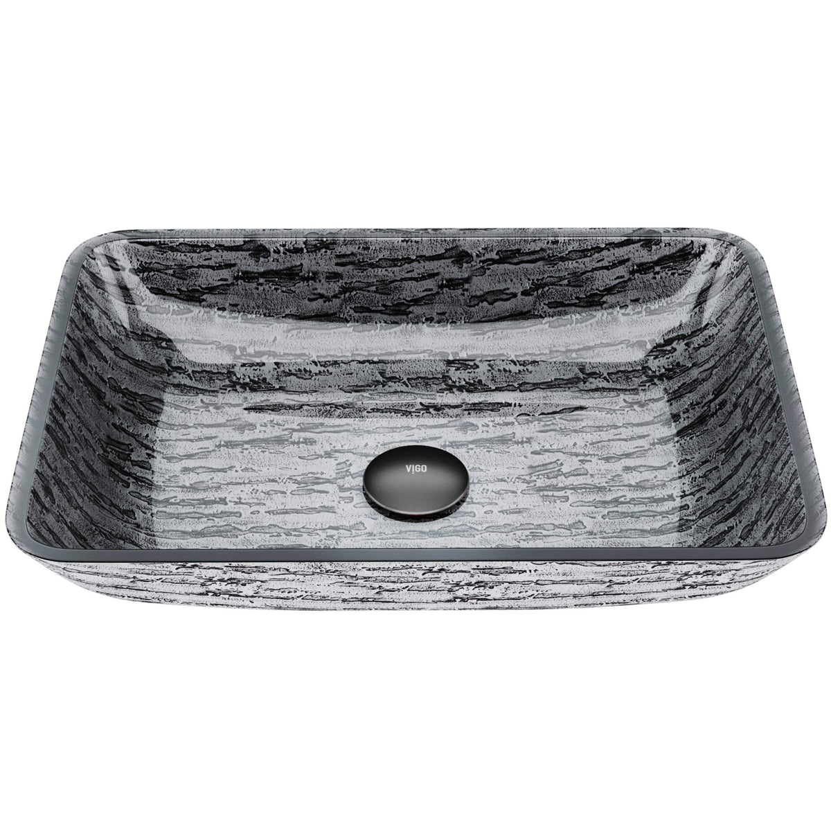 Slate Grey glass vessel sink with rectangular shape and modern design