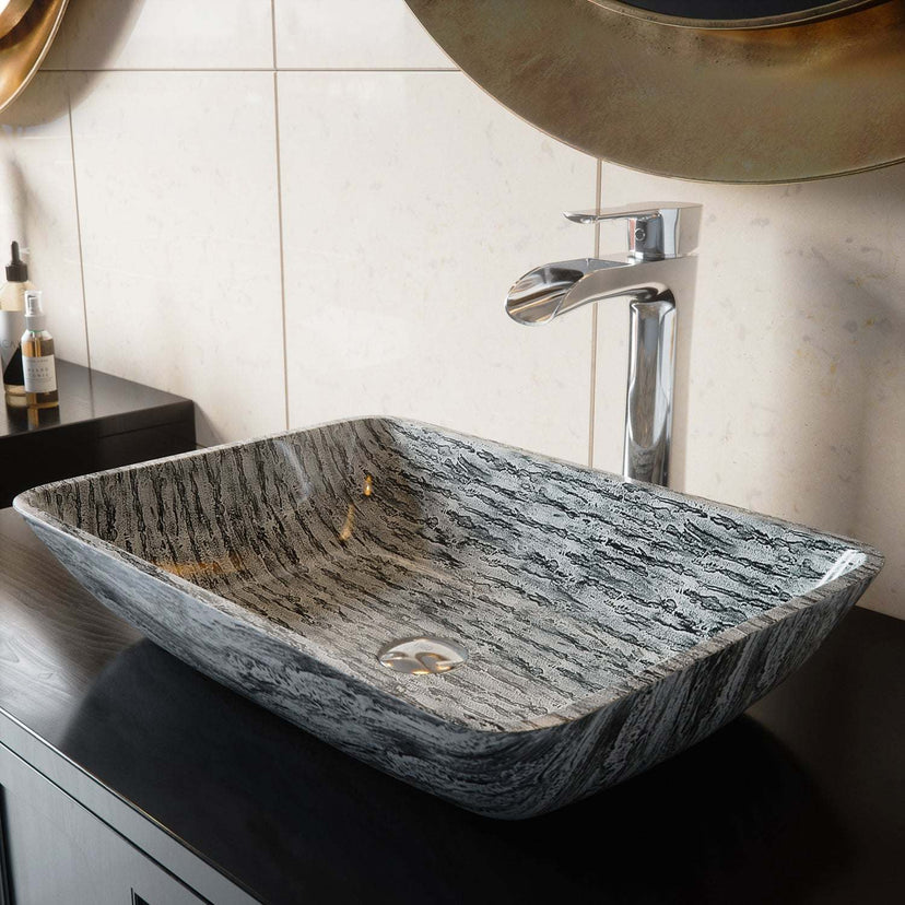 Handmade rectangular sink in slate grey finish for contemporary bathrooms