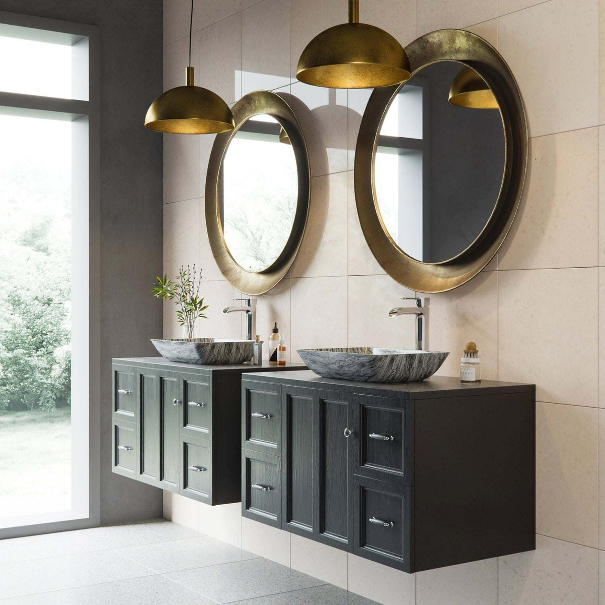 Fade-resistant slate grey glass vessel sink with scratch-resistant surface