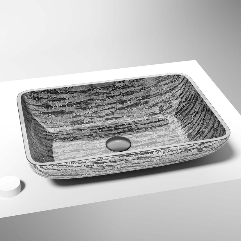 Slate grey glass sink with 4-inch height and vessel installation