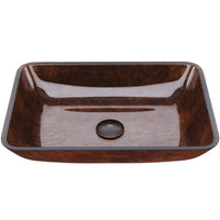 Red and Brown Fusion glass vessel sink with rectangular shape and modern style