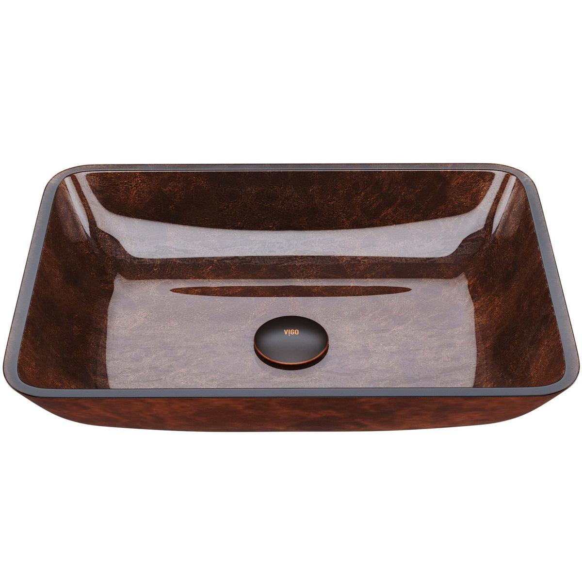 Red and Brown Fusion glass vessel sink with rectangular shape and modern style